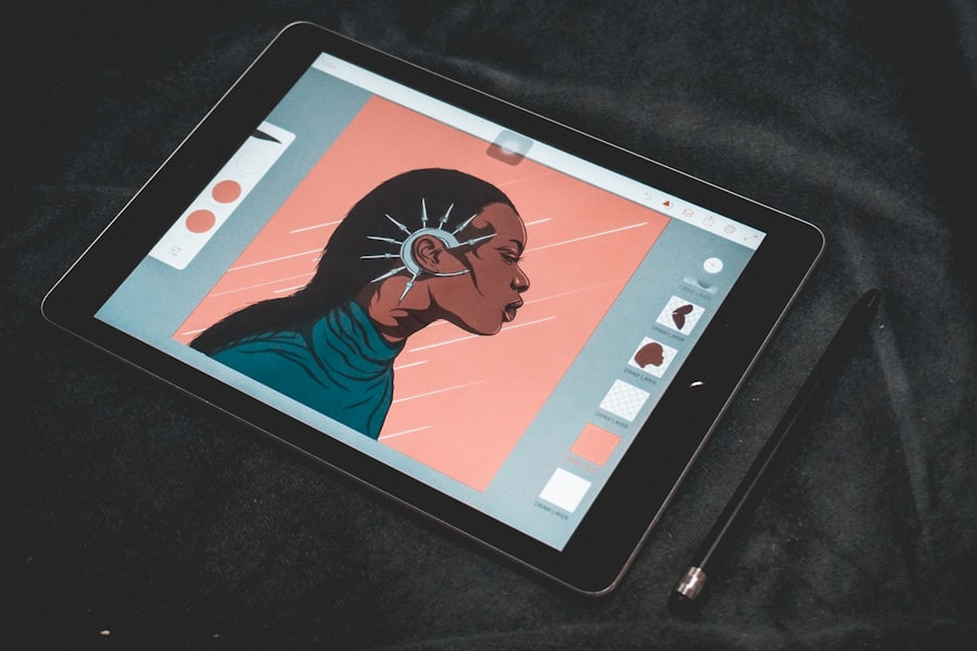 Illustration being drawn on a tablet with a stylus